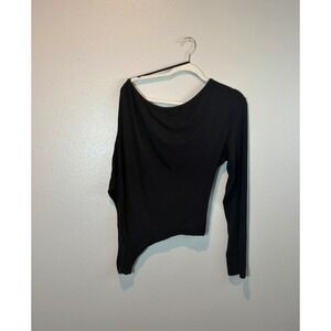 LNA Clothing Black Ribbed Asymmetrical One Shoulder Cutout Thong Bodysuit 2X